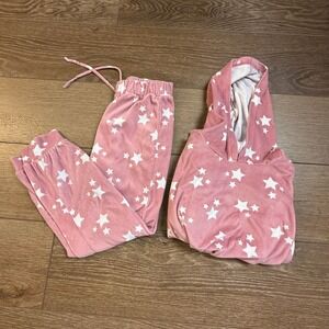 Love Squared Girls Pink Star Velour Hoodie & Jogger Set Size 12 Cozy Pajamas